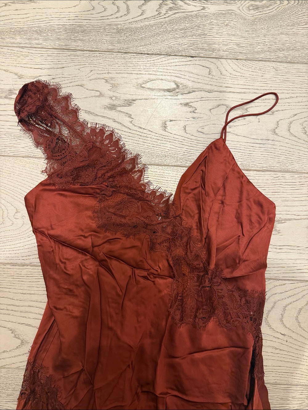 A.L.C. Stella Lace-Trim Midi // A.L.C. Rust Asymmetrical Slip Dress with Lace - Picture 4 of 7